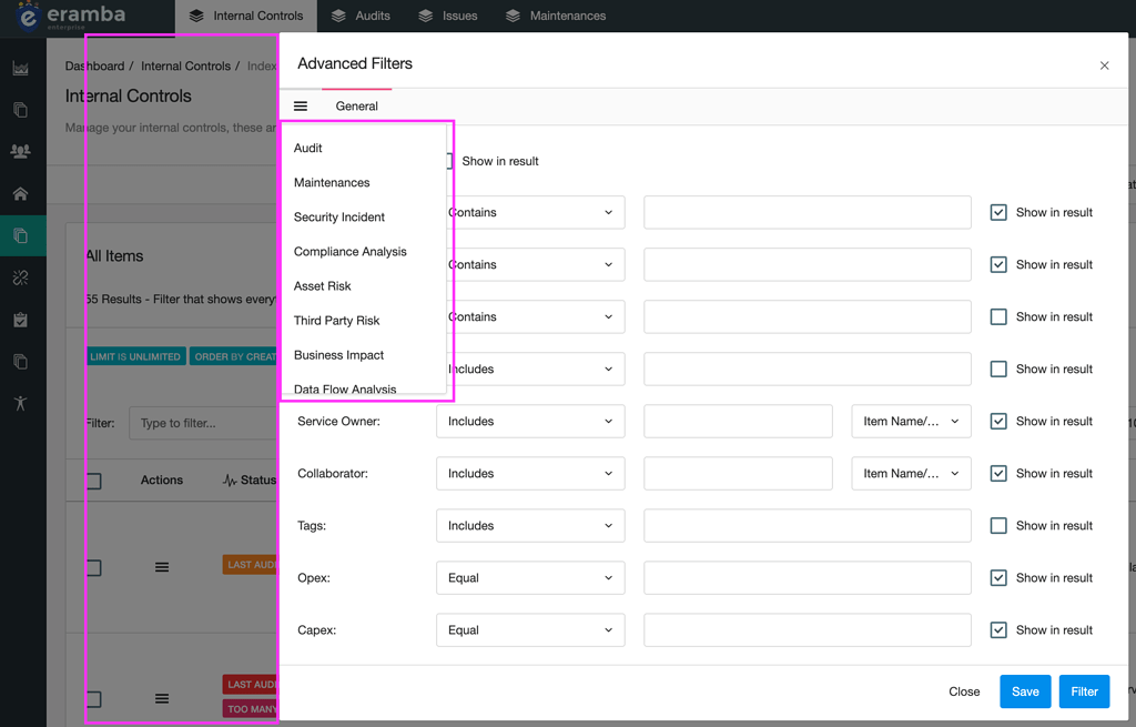 Feature - filters modal updated UI - Forum - Software - eramba